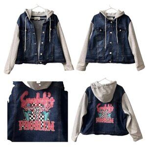 WALLFLOWER  WOMEN'S THE DREAMER FIT FLEECE & DENIM WESTERN GRAPHIC JEAN JACKET